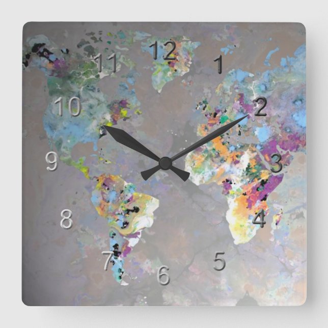 Reloj Cuadrado Mundo colorido (Anverso)