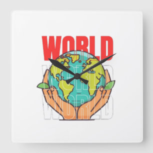 Reloj Cuadrado Mundo – Diseño de Globo de Aventura de Viaje