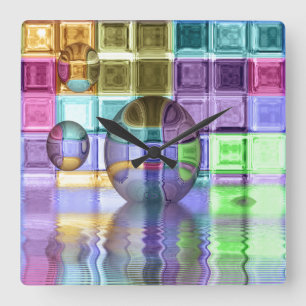 Reloj Cuadrado Mundos de cristal coloridos de la teja