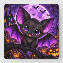 Murciélago púrpura gótico lindo de Halloween luna
