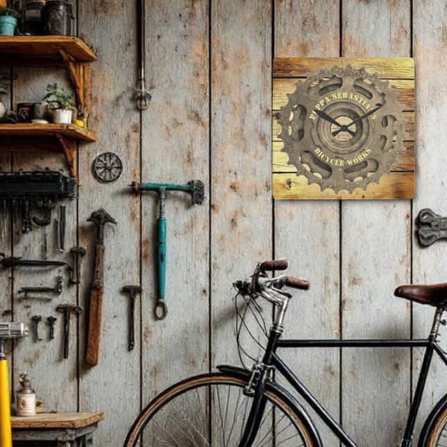Reloj Cuadrado Muro cuadrado de la plantilla del piñón del piñón  (numberless rusty bicycle sprocket wall clock template)