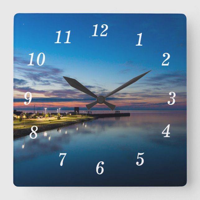 Reloj Cuadrado Muro de Amanecer de la ciudad de Mackinaw (Anverso)