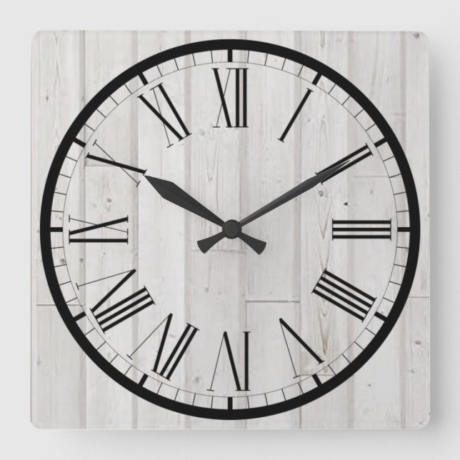 Reloj Cuadrado Muro de diseño de Shiplap Look Farmhouse (Anverso)
