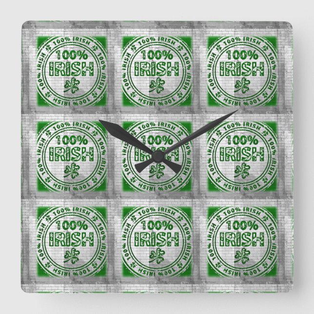 Reloj Cuadrado Muro de graffiti 100% irlandés (Anverso)