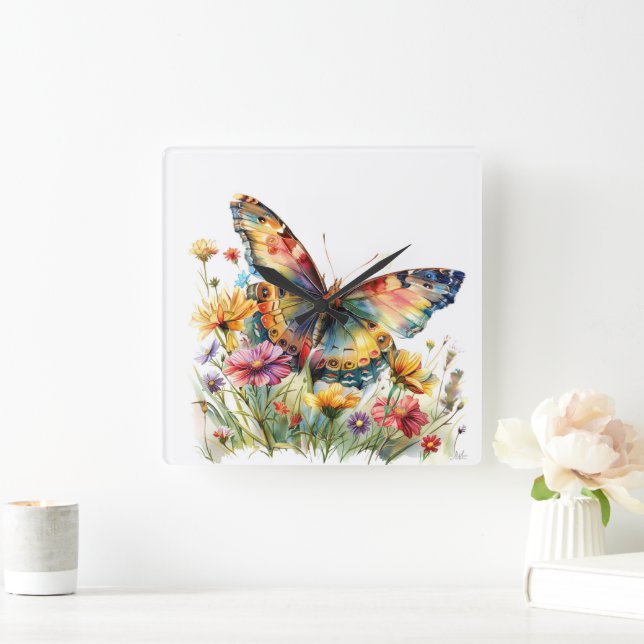 Reloj Cuadrado Muro de la mariposa (Hogar)