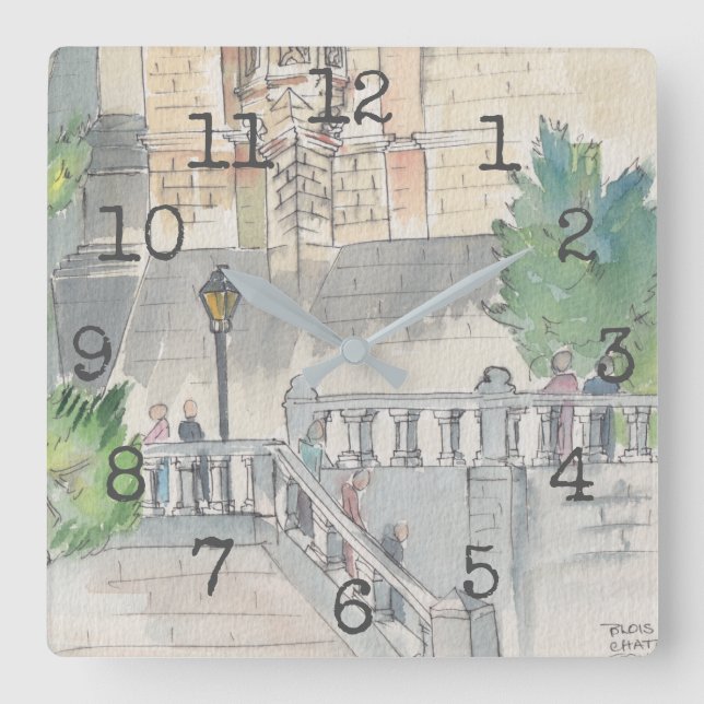 Reloj cuadrado "Museo acuarela" (Anverso)