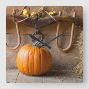 Reloj Cuadrado Museo de los agricultores. Calabaza en granero con