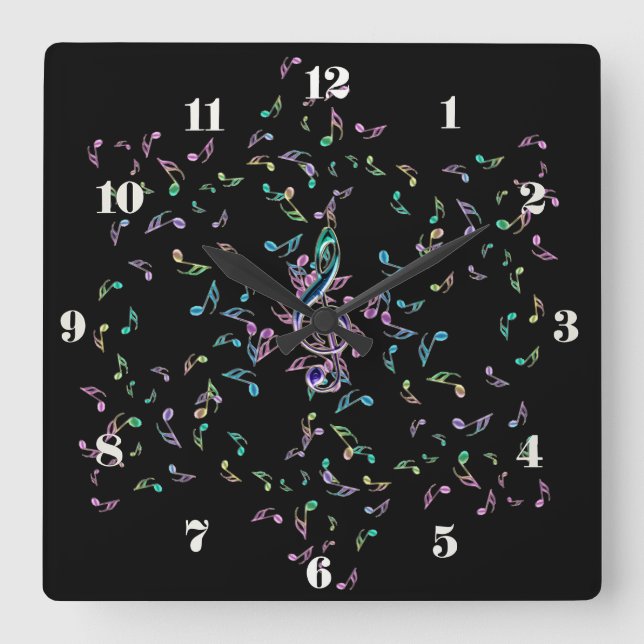 Reloj Cuadrado Music Notes Star Wall Clock (Anverso)