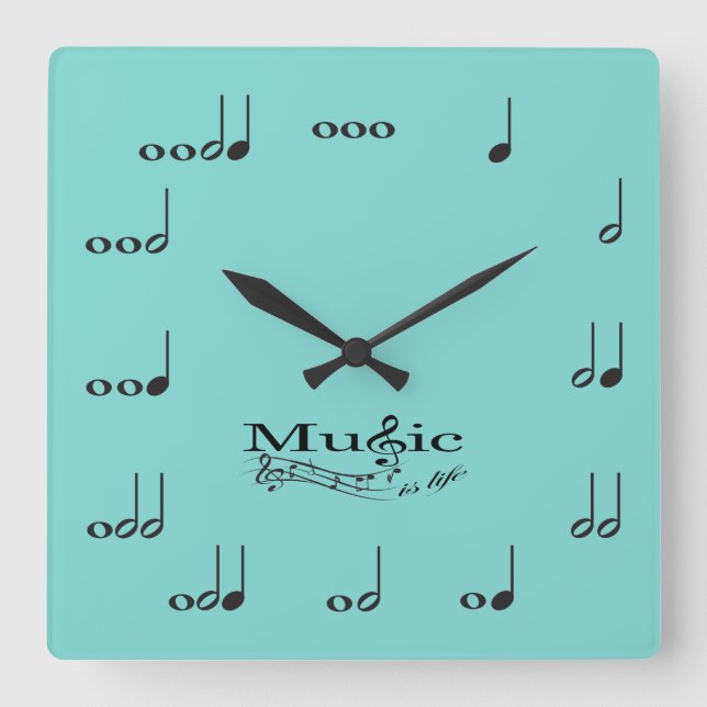 Reloj Cuadrado Music Notes with Music is Life está diciendo (Anverso)