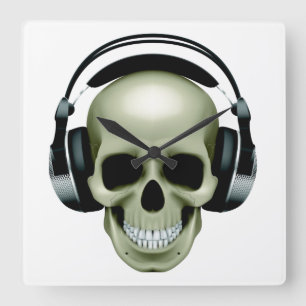Reloj Cuadrado Música (cráneo/auriculares)
