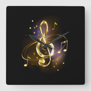 Reloj Cuadrado Música de Clef de Triplete de Oro