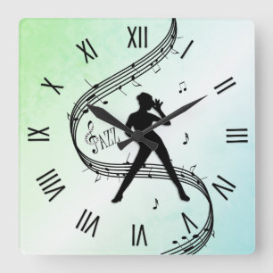 Reloj Cuadrado Música de danza de jazz en romano en verde
