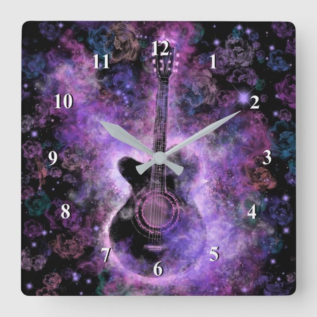 Reloj Cuadrado Música de guitarra romántica - Sonido mágico (Anverso)