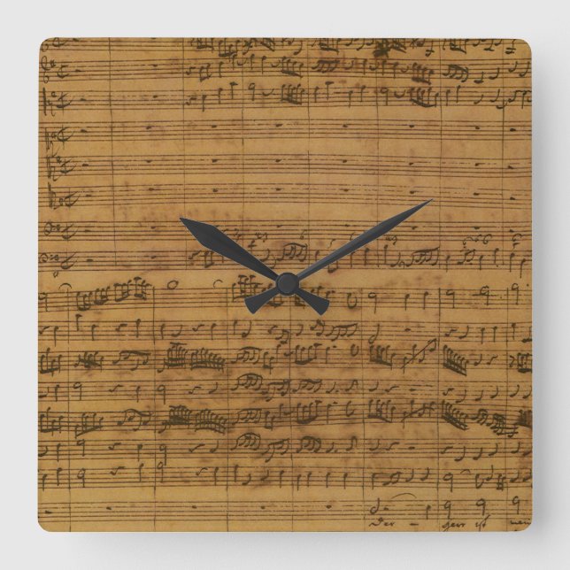 Reloj Cuadrado Música de partitura antigua de Johann Sebastian Ba (Anverso)