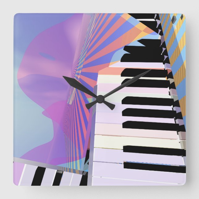 Reloj Cuadrado Música de teclado abstracta (Anverso)