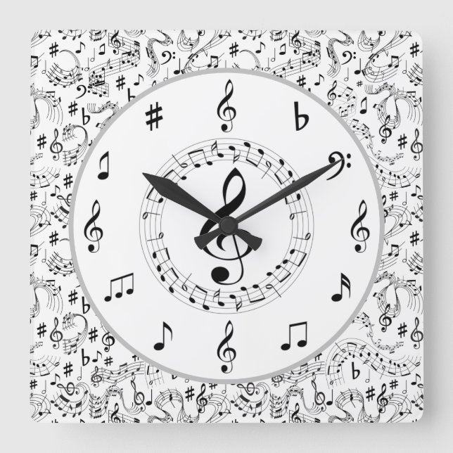 Reloj Cuadrado Música, notas musicales (Anverso)
