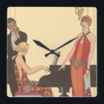 Reloj Cuadrado Música vintage, cantante de música Art Deco pianis<br><div class="desc">Ilustracion vintage arte deco diseño musical de arte fino con un pianista tocando el piano y un cantante a punto de cantar y actuar con música. Las mujeres están usando el clásico vestido de moda de los años 20. Cantación de George Barbier. 1922</div>
