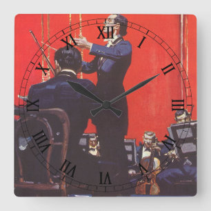 Reloj Cuadrado Música Vintage, Dirigiendo una Orquesta