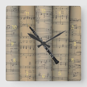 Reloj Cuadrado Musical rodado ~ del ~ del fondo de la partitura