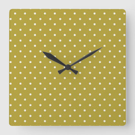 Reloj Cuadrado  Mustard yellow white polka dots pattern 