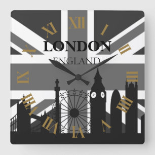 Reloj Cuadrado Muy Cool Moderno Negro Gris Londres Union Jack