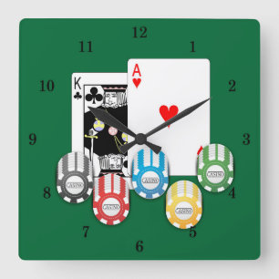 Reloj Cuadrado Muy divertido BlackJack Casino Wall Clock