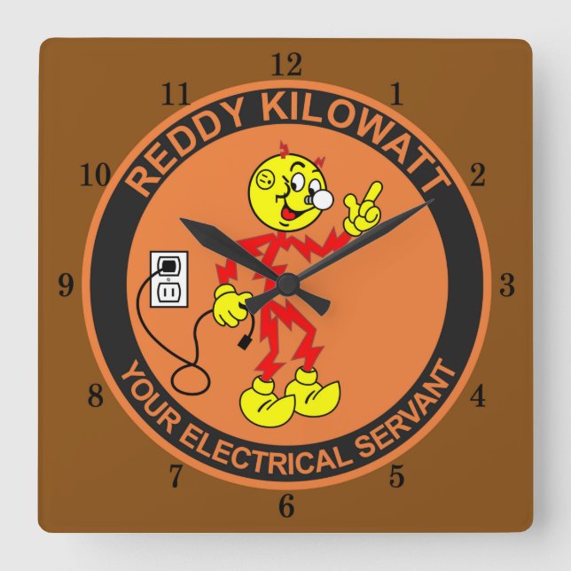 Reloj Cuadrado Muy divertido Reddy Kilowatt Wall Clock (Anverso)