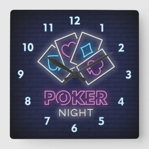 Reloj Cuadrado Muy Guay y colorida noche simulada de neon Poker