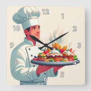 Reloj Cuadrado Muy Guay y Colorido Chef Perfecto Cargando Comida
