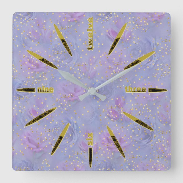 Reloj Cuadrado Muy peri acuarela, Rosas, tulipanes (Anverso)