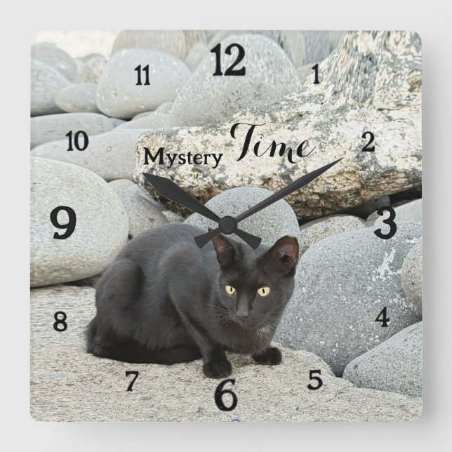 Reloj Cuadrado Mystery Time – Black Cat Wall Clock (Anverso)