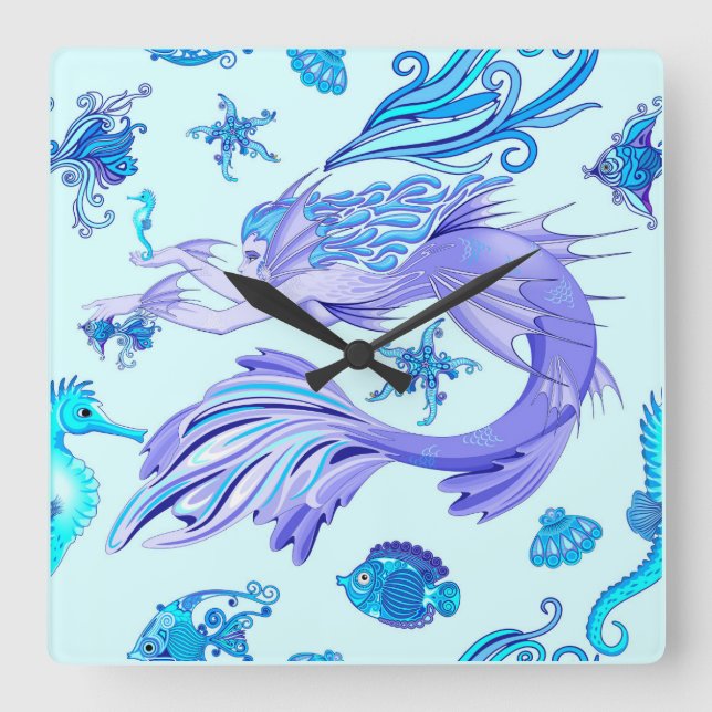 Reloj Cuadrado Mystic Mermaid Fairy Purple Creple Ceramic Tile (Anverso)
