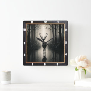 Reloj Cuadrado Mystical Stag Forest Silhouette