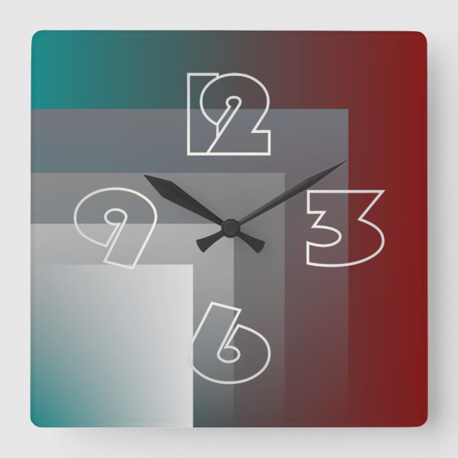 Reloj Cuadrado N - teal gray burgundy (Anverso)