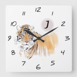 Reloj Cuadrado Nacimiento original del tigre acuarela chino