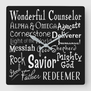 Reloj Cuadrado Names of God from the Bible in Black and White