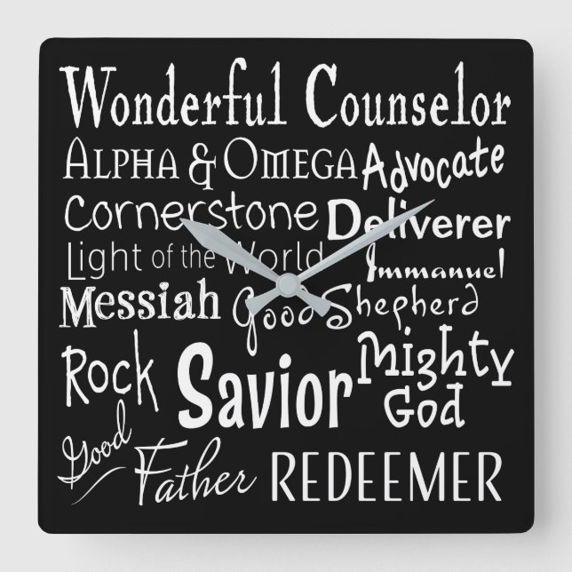 Reloj Cuadrado Names of God from the Bible in Black and White (Anverso)