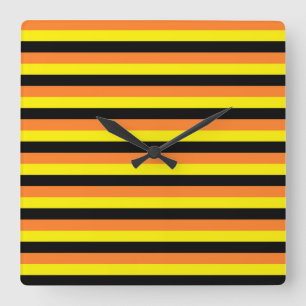 Reloj Cuadrado Naranja, amarillo y rayas negras