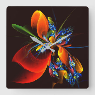 Reloj Cuadrado Naranja azul Floral Moderno Resumen Patrón de arte