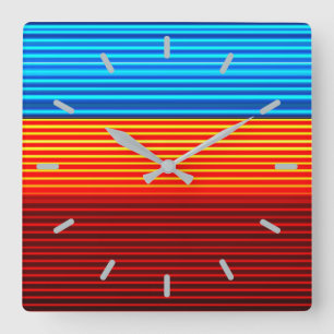 Reloj Cuadrado Naranja azul franjas negras amarillas rojas