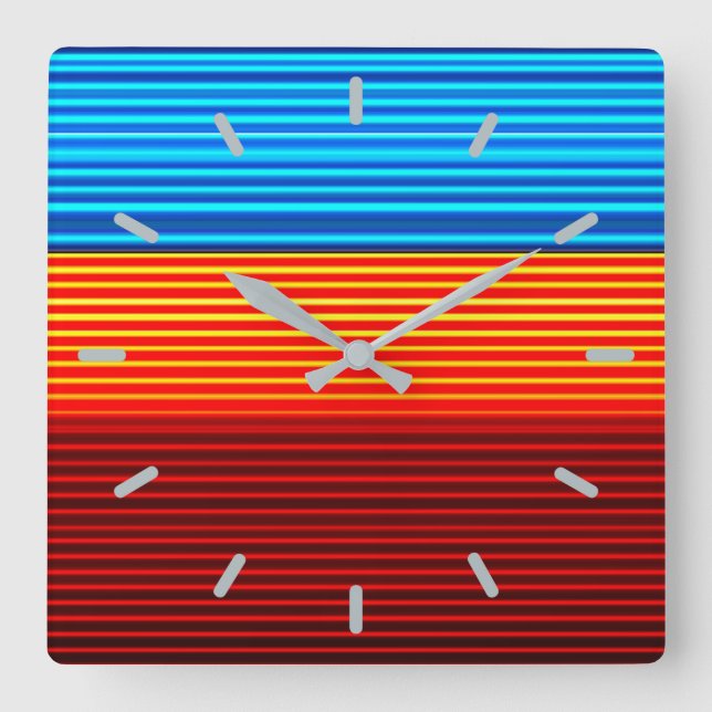 Reloj Cuadrado Naranja azul franjas negras amarillas rojas (Anverso)