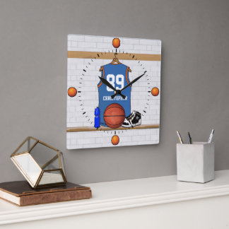 Reloj Cuadrado Naranja azul personalizado Basketball Jersey wall 