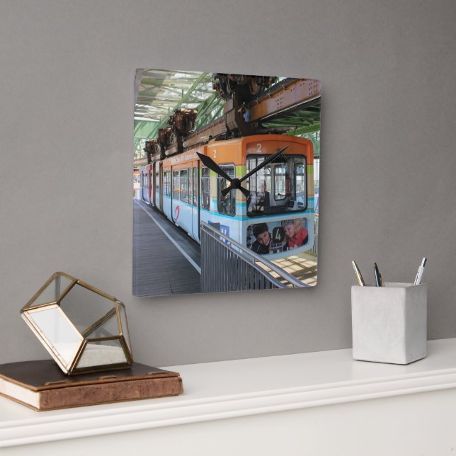 Reloj Cuadrado Naranja Blue Wuppertal Floting Train (Oficina)