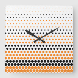 Reloj Cuadrado Naranja de cadmio y punto de polka negro