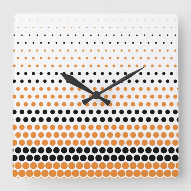 Reloj Cuadrado Naranja de cadmio y punto de polka negro (Anverso)