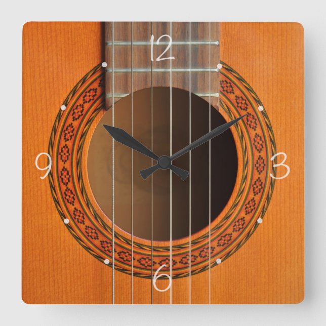 Reloj Cuadrado Naranja de guitarra clásica tan (Anverso)