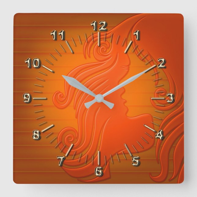 Reloj Cuadrado Naranja elegante (Anverso)