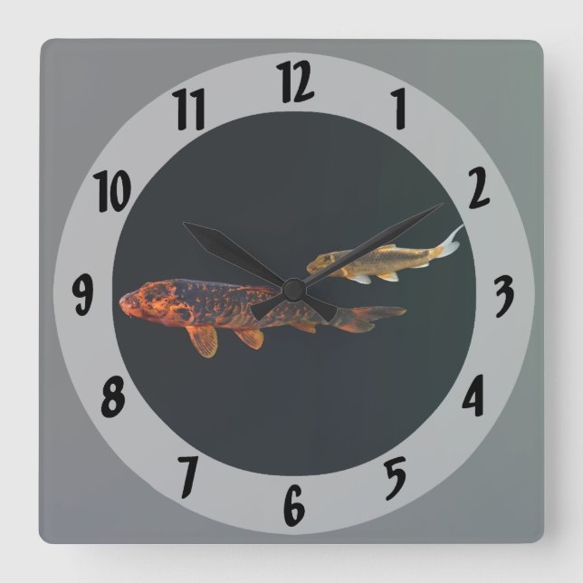 Reloj Cuadrado Naranja Koi y Gold Koi (Anverso)