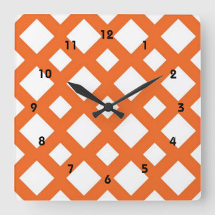 Reloj Cuadrado Naranja Lattice en blanco