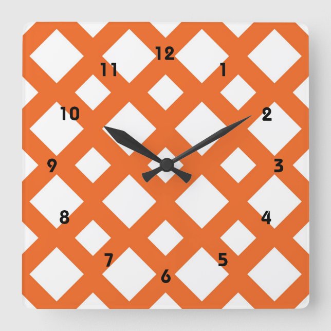 Reloj Cuadrado Naranja Lattice en blanco (Anverso)